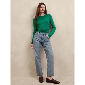 Banana Republic Emerald Green Soft Luxe Shirred-Waist Top Size Med NWT